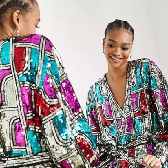 Asos Edition mini wrap dress with graphic sequin, SZ 2 - Picture 2 of 2